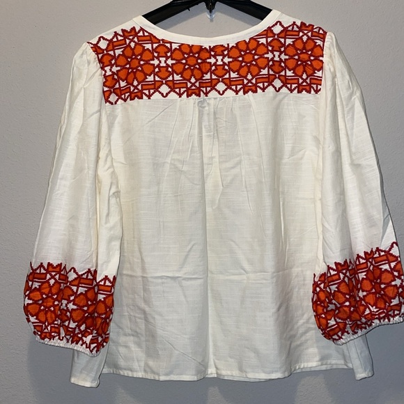 Knox Rose Red and White Embellished Blouse with Mandarin Collar - Picture 4 of 6
